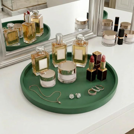 Round Tray Silicone Green, 10.6 Inch Bathroom Tray Countertop Decor, Vanity Trays for Bathroom Organizers, Waterproof Bathroom Tray for Counter, Decorative Coffee Table Tray - color: Green, size: 10.6"