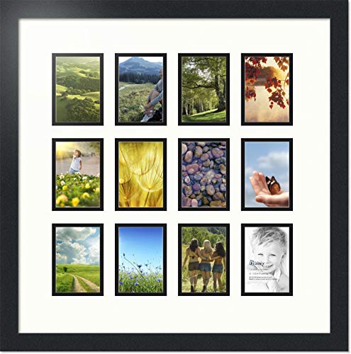 ArtToFrames Double-Multimat-1156-754/89-FRBW26079 Collage Photo Frame Double Mat with 12-3.25x4.75 Openings and Satin Black Frame - color: Porcelain, size: 12 - 3.25x4.75