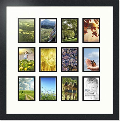 ArtToFrames Double-Multimat-1156-754/89-FRBW26079 Collage Photo Frame Double Mat with 12-3.25x4.75 Openings and Satin Black Frame - color: Porcelain, size: 12 - 3.25x4.75