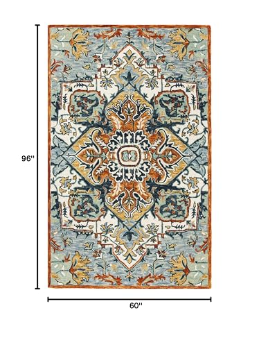 SAFAVIEH Aspen Collection Area Rug - 5' x 8', Blue & Rust, Handmade Boho Wool, Ideal for High Traffic Areas in Living Room, Bedroom (APN312A) - size: 5' x 8' (Rectangular)