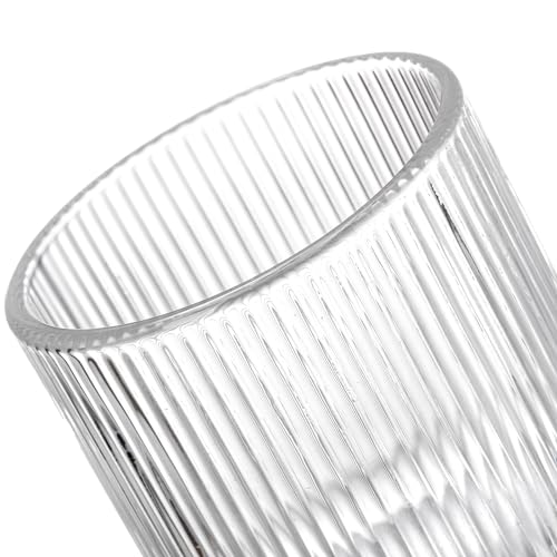 DEAYOU Set of 6 Ribbed Vintage Wine Glasses, 8 oz Clear Interlocking Ribbed Water Goblet Glasses, Unique Short Stem Cocktail Glasses for Iced Tea, Juice, Whiskey, Beer, Dessert, Party