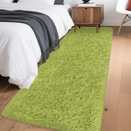 2x6 Bedside Area Rugs for Bedroom Soft Fluffy Shag Green Rug for Hallway Non-Slip Fuzzy Plush Living Room Rug Indoor Floor Carpet for Kids Rooms Dorm Nursery Modern Home Aesthetic Decor - color: Grassgreen, size: 2' x 6' (Runner)