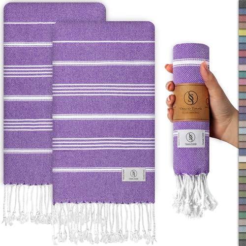 Ossano Decorative Turkish Hand Towels - Thin & Quick Dry - Set of 2 (30" x 18") - for Kitchen & Bathroom - Multifunctional as - Flour Sack Kitchen Towel, Hanging Dish Towel - Dark Lilac - color: Dark Lilac