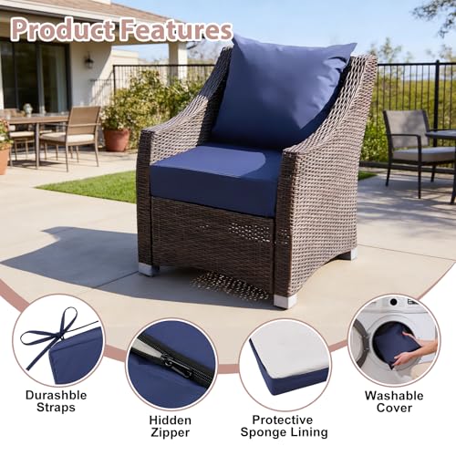 Outdoor Deep Seat Cushion Set, 24x24 Inch Water-Resistant & Fade-Resistant Outdoor Chair Cushions, Patio Furniture Cushions with Removable Cover for Patio Chair, Sofa,Navy Blue (Set of 2) - color: Navy Blue