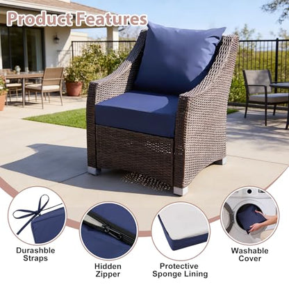Outdoor Deep Seat Cushion Set, 24x24 Inch Water-Resistant & Fade-Resistant Outdoor Chair Cushions, Patio Furniture Cushions with Removable Cover for Patio Chair, Sofa,Navy Blue (Set of 2) - color: Navy Blue
