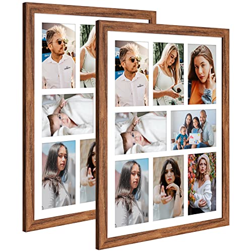 13x17 Collage Frame with 8 Openings 4X6 Pictures, Multiple Picture Frame with Mat, Wall or Tabletop Decor, Carbonized Brown Wood Grain,2 Pack - color: Carbonized Brown, size: 13x17-(8 open4x6)-2P