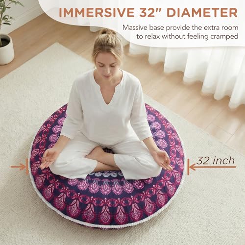 Codi 32 Inch Round Floor Pillow, Large Meditation Pouf Cushion , Memory Foam Stuffer Circle Throw Pillows - (Purple Orchid, 1 Count (Pack of 1)) | Oversized Round Seating for Yoga & Zen, Supportive Shredded Memory Foam Filling, Removable Machine Washable
