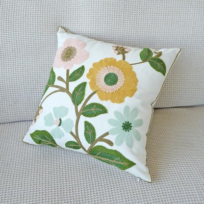 vctops Floral Embroidered Pillow Covers 18x18 Inch Spring Summer Cotton Tufted Throw Pillow Cover Outdoor Garden Cushion Case for Sofa, Bed, Living Room (Flower F,18"x18") - color: Flower F
