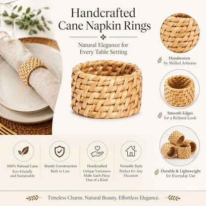 Alpha Living Home Rattan Napkin Rings, Natural, Set of 12 | Handwoven natural cane, 2 in. W x 1.25 in. H, fits cloth napkins, rustic boho style, reusable, weddings & everyday dining - color: Camel Brown, size: 12- Pack