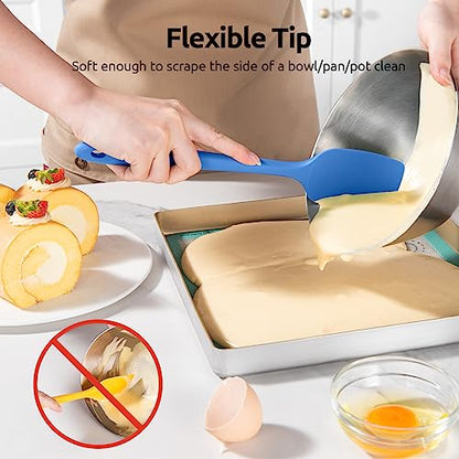U-Taste 480ºF Heat Resistant Food Grade Silicone Spoon Spatula Set of 3 (Multicolor), and 480℉ Heat-Resistant Food-Grade Non-Stick Firm Cooking Tong 9 inch (Aqua Sky)