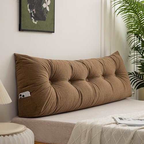 Headboard Wedge Triangular Pillow Full Size Backrest Body Bolster Cushion Positioning Support Long Bolster Pillow for Dorm Bed,Coffee,47 * 4.7 * 15.7in - color: Coffee, size: Full ：47in*4.7in*15.7in