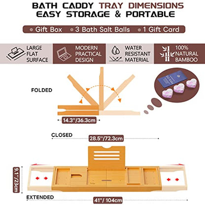 Lux Expandable Bathtub Tray Caddy with 3 Bath Bombs-Self Care and Relaxation Birthday Gifts for Women and Men, Housewarming Gift Idea, for Mom Sister Daughter Wife - color: A-bamboo-gift Set