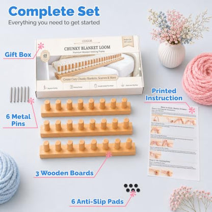 LEOGOR 48-Inch Chunky Yarn Blanket Loom – Adjustable Wood Knitting Frame for Hand Crochet, Large Peg Board Kit for Beginners, Crafts & Home Blankets - size: 48inch