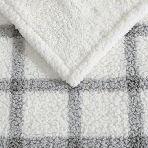 Eddie Bauer - Throw Blanket, Ultra-Soft Plush Bedding with Faux Shearling Reverse, Blanket for Couch & Bed (Bunkhouse Plaid Grey, 50" x 60") - color: Bunkhouse Plaid Grey, size: 50" x 60"