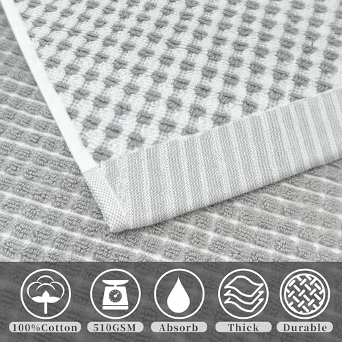 VOOVA & MOVAS Waffle Bathroom Hand Towels 4PC 20"x30", 100% Cotton | Luxury Texture, Quick Dry, Lightweight, Durable, with Hanging Loop, Essential Bathroom Supply, White and Gray Waffle Design - color: White + Gray, size: 4PC Hand Towels
