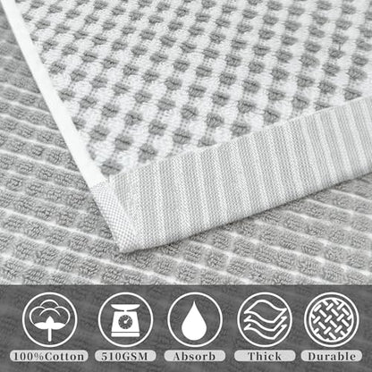 VOOVA & MOVAS Waffle Bathroom Hand Towels 4PC 20"x30", 100% Cotton | Luxury Texture, Quick Dry, Lightweight, Durable, with Hanging Loop, Essential Bathroom Supply, White and Gray Waffle Design - color: White + Gray, size: 4PC Hand Towels