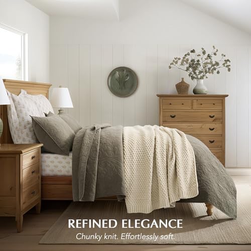 EVERGRACEHOME Chunky Chenille Knit Throw Blanket, 60 x 80, Beige | Sculpted Moss Stitch, Chic Modern Farmhouse, All-Season Warmth, OEKO-TEX® Certified, Elegant Blanket for Couch, Bed, Sofa - color: Beige, size: 60" X 80"