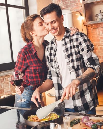 Multifunction Spoon for Nonstick Cookwares, Great for Cooking and Serving, Sturdy BPA-Free Matte Silicone, Wood Handle spoonula for Mixing, Scoop, and Scrape, Khaki(2 pack,11.4" & 13.4") - color: Khaki
