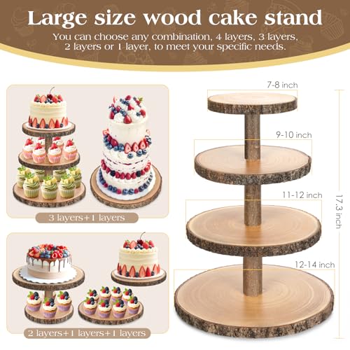 Wooden Cupcake Stand for 24 Cupcakes 4-Tier Dessert Tower Rustic Tiered Display Stand for Woodland Baby Shower Decorations, Farmers Market Decor, Wedding, Birthday, Graduation, Tea Party