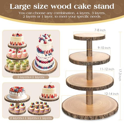 Wooden Cupcake Stand for 24 Cupcakes 4-Tier Dessert Tower Rustic Tiered Display Stand for Woodland Baby Shower Decorations, Farmers Market Decor, Wedding, Birthday, Graduation, Tea Party