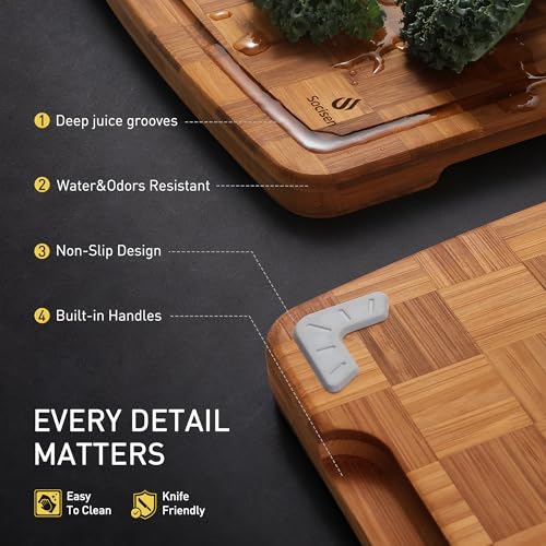 Extra Large Bamboo Wooden Cutting Board Wood Cutting Boards for Kitchen | Heavy Duty, End Grain, Non Toxic, Non Slip, Cutting Board Set, Solid Thick, Juice Groove, Butcher Block, Best Kitchen Gift - size: 23.5"L x 18"W