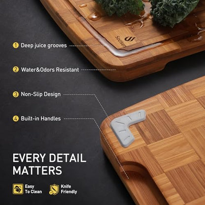 Extra Large Bamboo Wooden Cutting Board Wood Cutting Boards for Kitchen | Heavy Duty, End Grain, Non Toxic, Non Slip, Cutting Board Set, Solid Thick, Juice Groove, Butcher Block, Best Kitchen Gift - size: 23.5"L x 18"W