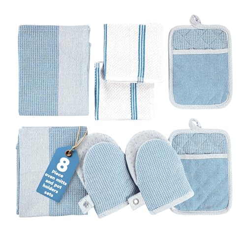 Casa Platino Silicone Oven Mitts Set, 8-Piece – 500°F Heat Resistant Mini Oven Mitt, Potholders for Kitchens, 2 Kitchen Towels & 2 Dish Cloths – Durable, Non-Slip & Machine Washable – Cornflower - color: 03: Oven Mitts - Cornflower, size: Oven Mitt Set -