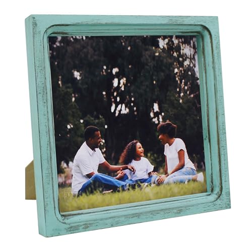 8x8 Picture Frame Made of Solid Wood High Definition Glass Rustic Vintage Designs Small Photo Frame for Tabletop Display and Wall Mounting, Distress Blue - color: Distress Blue A, size: 8" X 8"