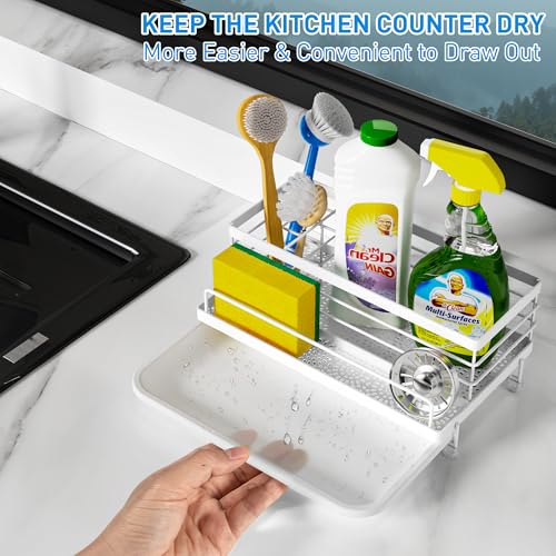Cisily Sponge Holder for Kitchen, Sink Caddy Organizer, Kitchen Sink Accessories with Drip Tray, Rustproof and Non-slip Kitchen Sink Sponge Holder (White) - color: White