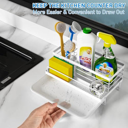 Cisily Sponge Holder for Kitchen, Sink Caddy Organizer, Kitchen Sink Accessories with Drip Tray, Rustproof and Non-slip Kitchen Sink Sponge Holder (White) - color: White