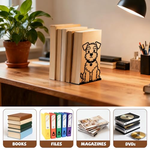 5.3"x4.3"x7.9" Metal Bookends, Heavy Duty Book Ends for Shelves | Cute Shanari Dog Theme Cast Iron Book Supports, 1 Pair Decor Stoppers for Desk, Library, Office & Home Shelves - style: Cute Shanari Dog