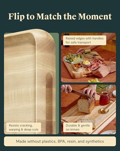 Caraway 3-Piece Prep and Serve Butcher Block Set | 17" Rectangle Cutting Board, 12" Square Cutting Board and Metal Storage Rack, Maple - color: Maple, size: Butcher Block Set