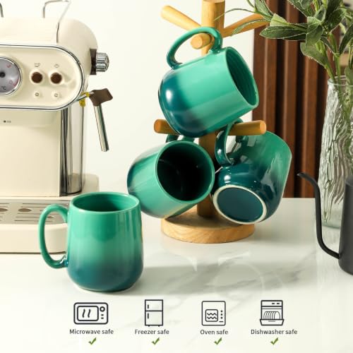 HASENSE 15oz Ceramic Mug Set of 4, Green Ombre Coffee Cups with Handle – Microwave & Dishwasher Safe Large Cappuccino Latte Tea Mugs, Housewarming Gift Idea - color: GradationGreen, size: Set of 4