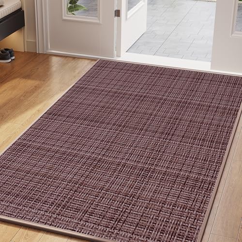 Front Door Mat Indoor Entrance Woven Welcome Entry Mat Brown 36"x59" Large | 3x5 ft Dirt Resistant Absorbent Low-Profile Thin Braided Indoor Door Mat Non Slip Rubber Inside Doormat Washable Entryway Mat - color: B- Brown, size: 36"x59"