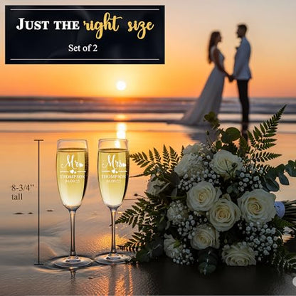 Mr and Mrs Wedding Toasting Champagne Flutes with Box, Set of 2 Glasses With Black Box, Laser engraved Tosting Flutes Engraved Personalized Glasses for Bride and Groom - color: Wedding-13, style: Glasses + Gift Box