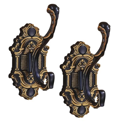 2Pcs Vintage Hook Ornate Wall Mounted Coat Rack | Aluminum Alloy Antique Bronze Finish | Heavy Duty Decorative Hooks for Hats, Bags, Towels | Bathroom & Entryway Decor (Antique Black) - color: antique black