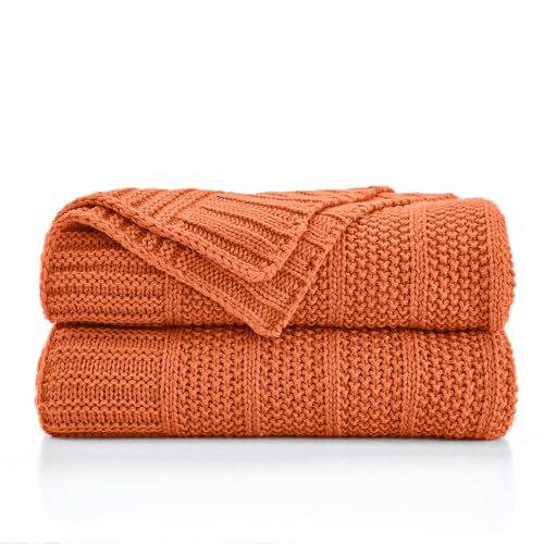 Douceur Rust Orange Stripe Knit Throw Blanket 50"x60" | Blanket for Couch, Soft Cozy Lightweight Knitted Throw for Sofa, Living Room Gift - color: Stripe-orange, size: 50"X60"