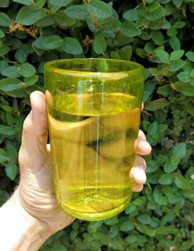Solid Yellow 14 oz Drinking Glasses (set of 6), Recycled Glass, Lead-free, Toxin-Free (14oz Drinking) - color: Yellow, size: 14 oz