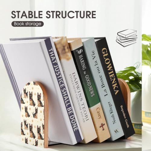 2 Pieces Bookend Heavy Duty Wood Bookends with Metal Base, German Shepherd | Art, Small Book Stoppers for Shelves, Desktop, Room, Library, Sturdy and Non-Slip - color: Style(512)