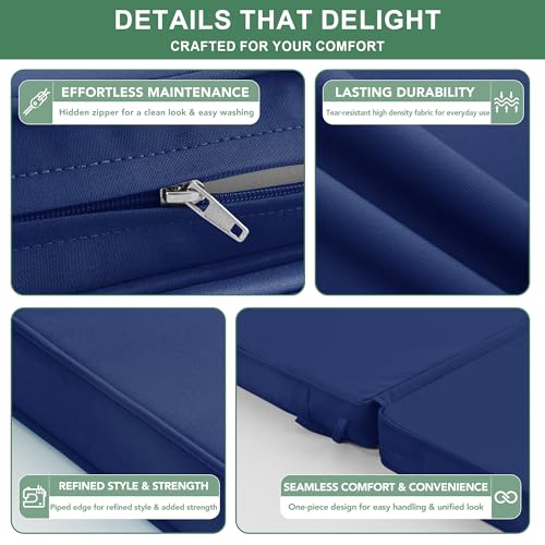 Summsun High Back Patio Chair Cushions 20 x 20 Inch, Navy, Set of 4 | High-Resilience Foam, Non-Slip Bottom, Water Resistant, Removable Cover, Hidden Zipper, Fit for Garden, Lawn, Patio Furniture - color: Navy
