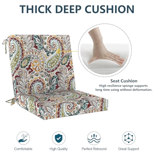 DYTXIII Outdoor Midback Chair Cushions Set of 2-20"x17" Water Repellent & Fade-Resistant Patio Seat Cushions with High-Resiliency Foam, Non-Slip Ties for Dining, Balcony Furniture-Paisley Chilli - color: Paisley Chilli