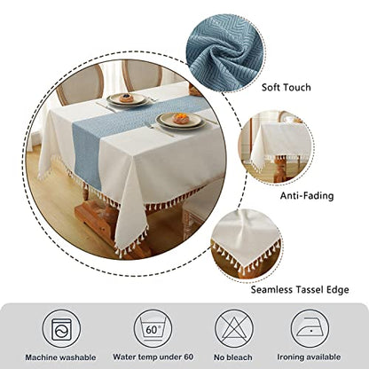Laolitou Tablecloth for Dining Table Rustic Farmhouse Kitchen Tables Cloth Coffee Tablecover, Cotton Linen Fabric Small Rectangle Table Cloths, Beige, Blue Stripe, 55x55 Inch - color: Blue Stripe, size: 55" x 55" (Square)