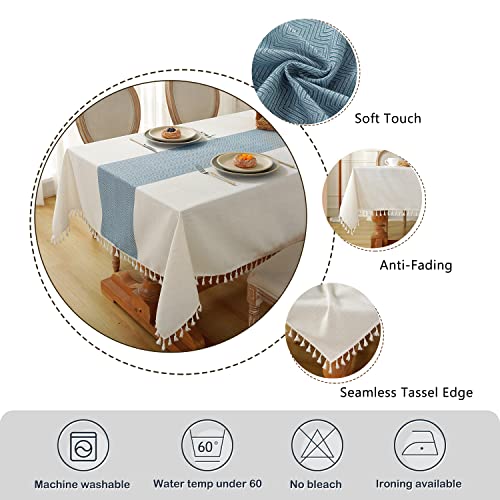 Laolitou Rustic Cotton Linen Table Cloth,Tablecloths for 6 Foot Rectangle Tables,Waterproof Washable Tablecloth with Tassel Rectangle/Oblong, 55''x 86'', 6-8 Seats - color: Blue Stripe, size: 86" x 55" (Rectangular)