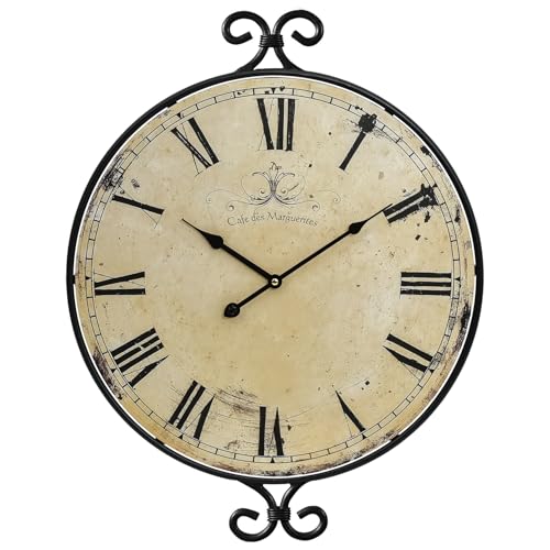 Farmhouse Wall Clock, Wrought Iron Frame with Retro Gold Finish, 17H×13.4D Inch, Vintage Wall Clock Silent Battery Operated Wall Clocks for Living Room, Kitchen, Bedroom - color: Retro Gold Wall Clock-17'', size: 17 Inch