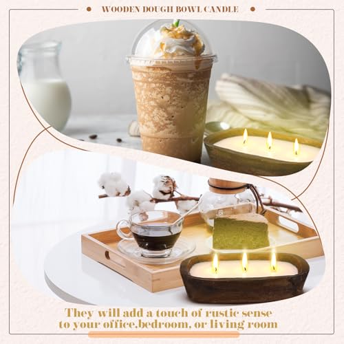 Threlaco 2 Pack Wooden Dough Bowl Scented Candle,Caramel | 3 Cotton Wicks for Even Burning, Natural Soy Wax Blend, Farmhouse Table Centerpiece, Rustic Wooden Bowl Candle Gift Set
