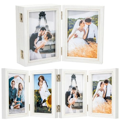 POILKMNI 4x6 In Four Picture Frame 4 Hinged Photo Frame with 4 Openings | Natural Wood Foldable Photo Frame High Definition Acrylic for Mothers Day Father's Day Christmas Gift, Family Picture, White - color: White, size: 4x6