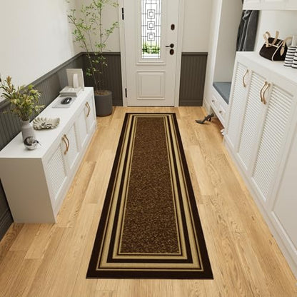 Ottomanson 3x10 Hallway Runner Rug – Non-Slip Kitchen Rugs - color: Border Brown, size: 2'7" x 9'6" (Runner)