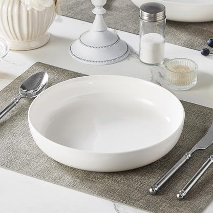 MALACASA 48 Oz Pasta Bowls Set of 4, Ceramic Salad Bowls, White | Microwave, Oven (482F), and Dishwasher Safe, For Pasta, Salad, Cereal, and Soup, 9 Inch Wide Shallow Design, Stackable, LUNA - color: White