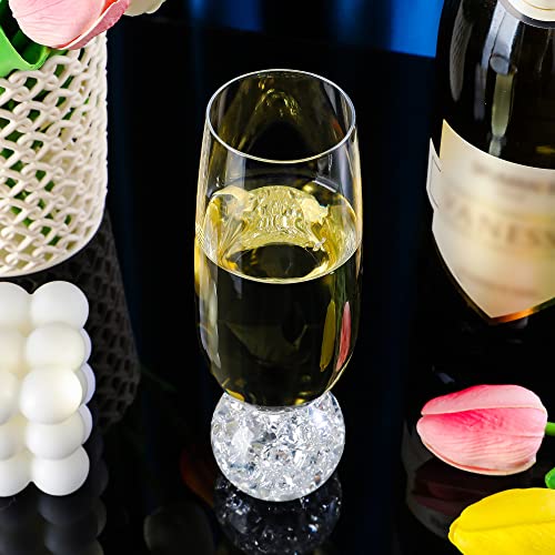 Hanjue Lead-free Crystal Champagne Glasses Set of 4, 7 Oz Clear Champagne Flutes - Ideal for Gifts,Parties, Wedding, Christmas - Long-lasting and Reusable Bar Glassware - color: Fracture balls