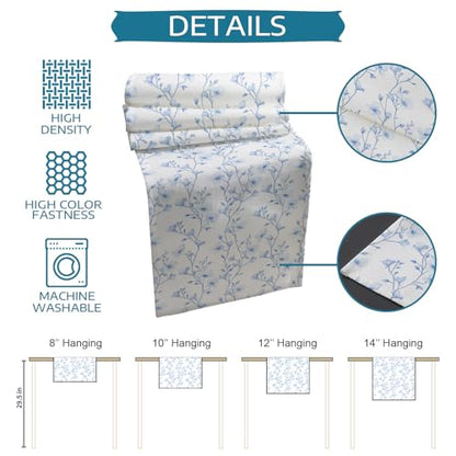 Table Runner and Placemats Set of 6 Blue Floral Decorative Dining Table Runner with Matching Placemats Flower Tree Branch Table Decor for Kitchen Dining Room and Everyday Use 13x90in - size: 13"x90"+6pcs